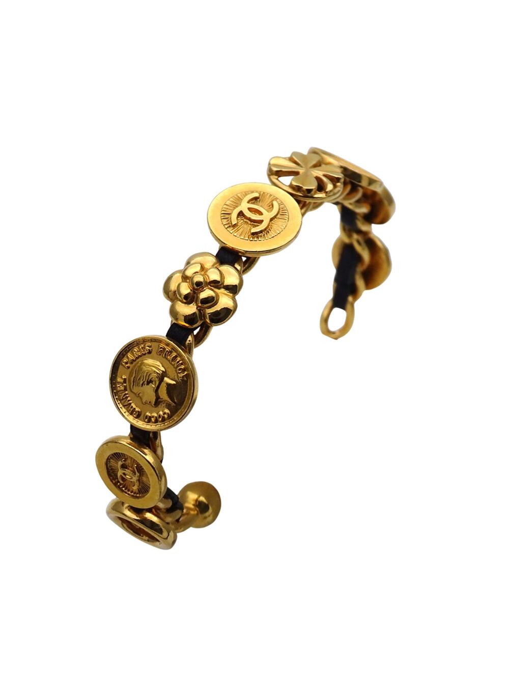 Chanel Cc Logo Flower Bracelet Gold- #357883C17B